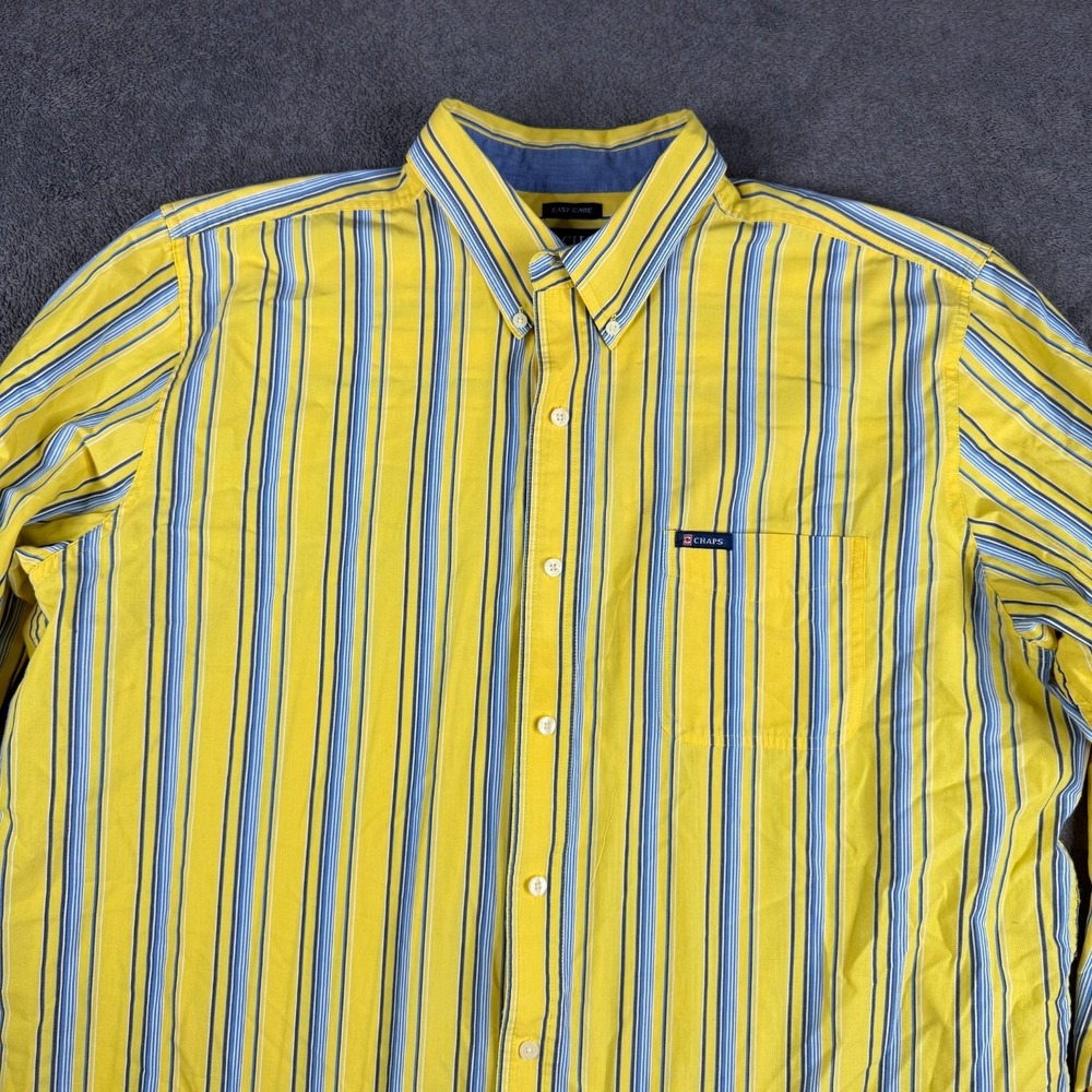 VTG Chaps Ralph Lauren Shirt Men 2XL Yellow Striped Long Sleeve *